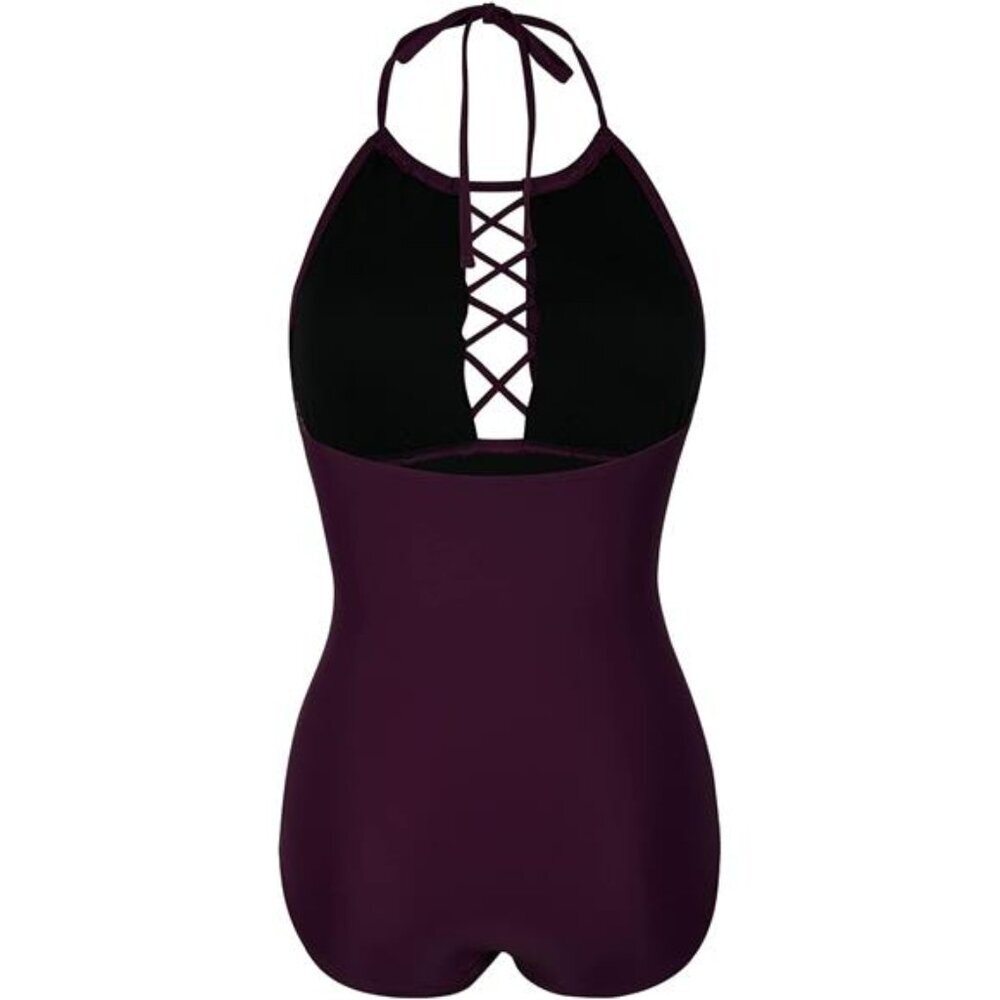 Women's High Neck Cutout One Piece Swimsuit Ruched Tummy Control Halter Swimwear - Picture 6 of 8